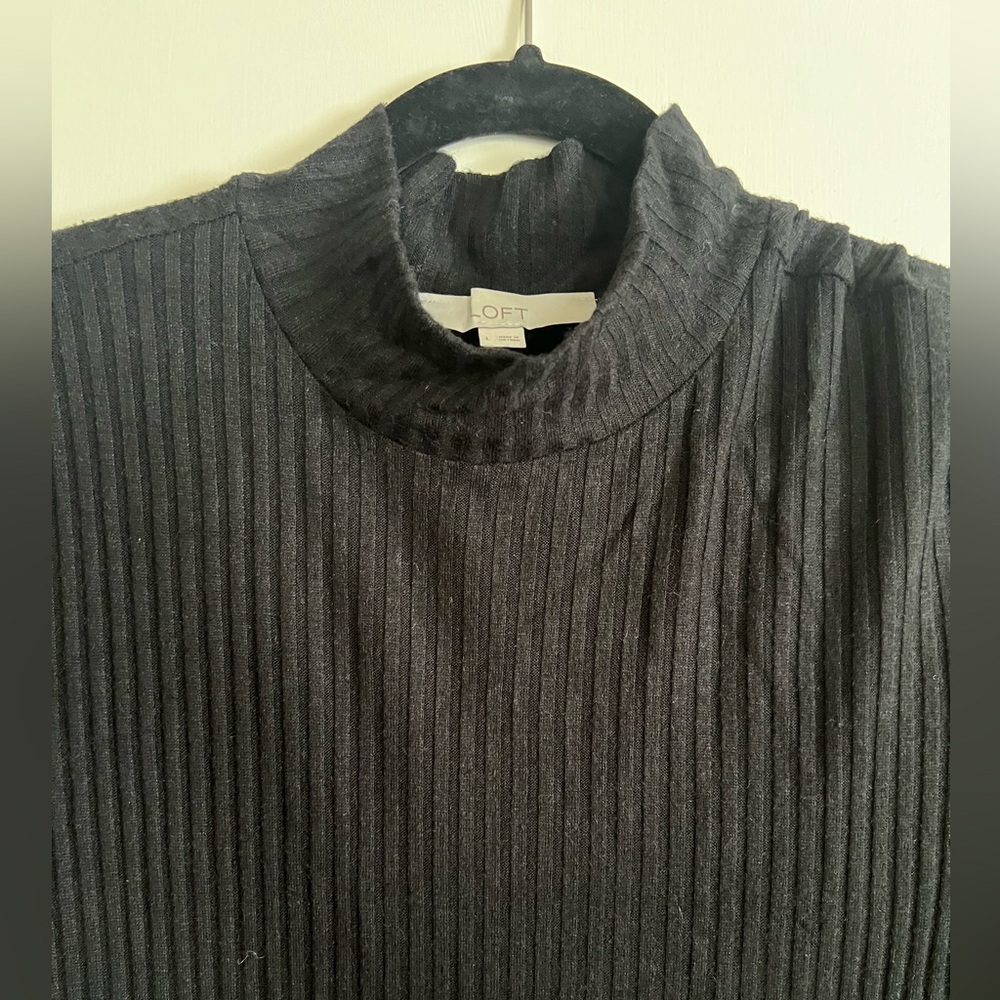 Loft Black Ribbed Long Sleeve Dress - Picture 2 of 6